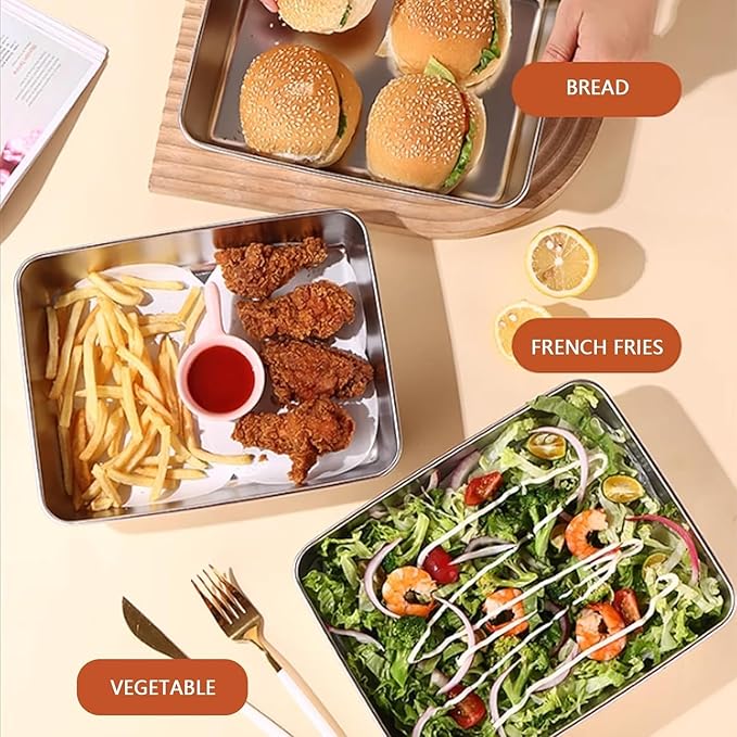 Stainless Steel Storage Plate, Baking Tray, Non Stick Baking Pan Food Storage Box with Cover