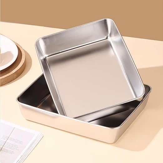 Stainless Steel Storage Plate, Baking Tray, Non Stick Baking Pan Food Storage Box with Cover