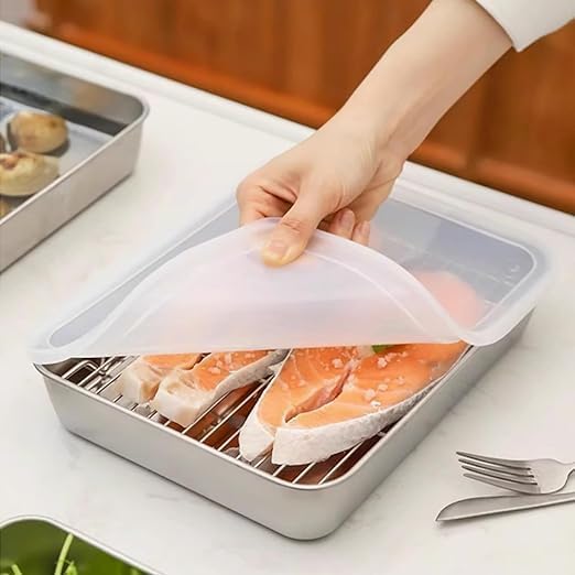 Stainless Steel Storage Plate, Baking Tray, Non Stick Baking Pan Food Storage Box with Cover