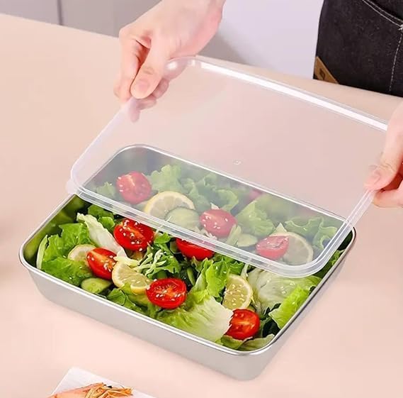 Stainless Steel Storage Plate, Baking Tray, Non Stick Baking Pan Food Storage Box with Cover