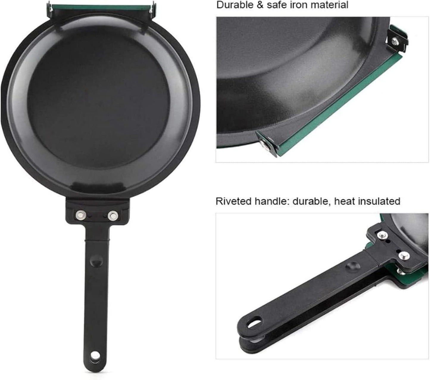 Double-Sided Nonstick Frying Pan – Foldable Iron Pan with Non-Stick Coating, 36x19x4 cm
