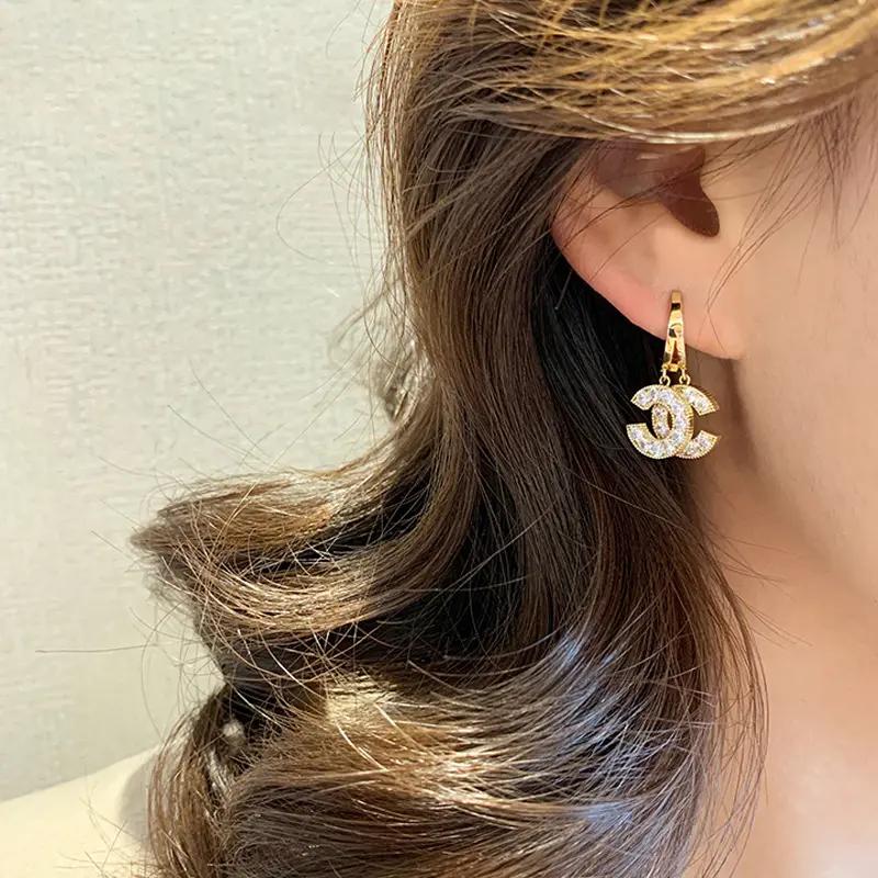AVR JEWELS Gold & Silver Plated Hoop Double C Drop Earrings – Stylish Jewelry for Girls & Women