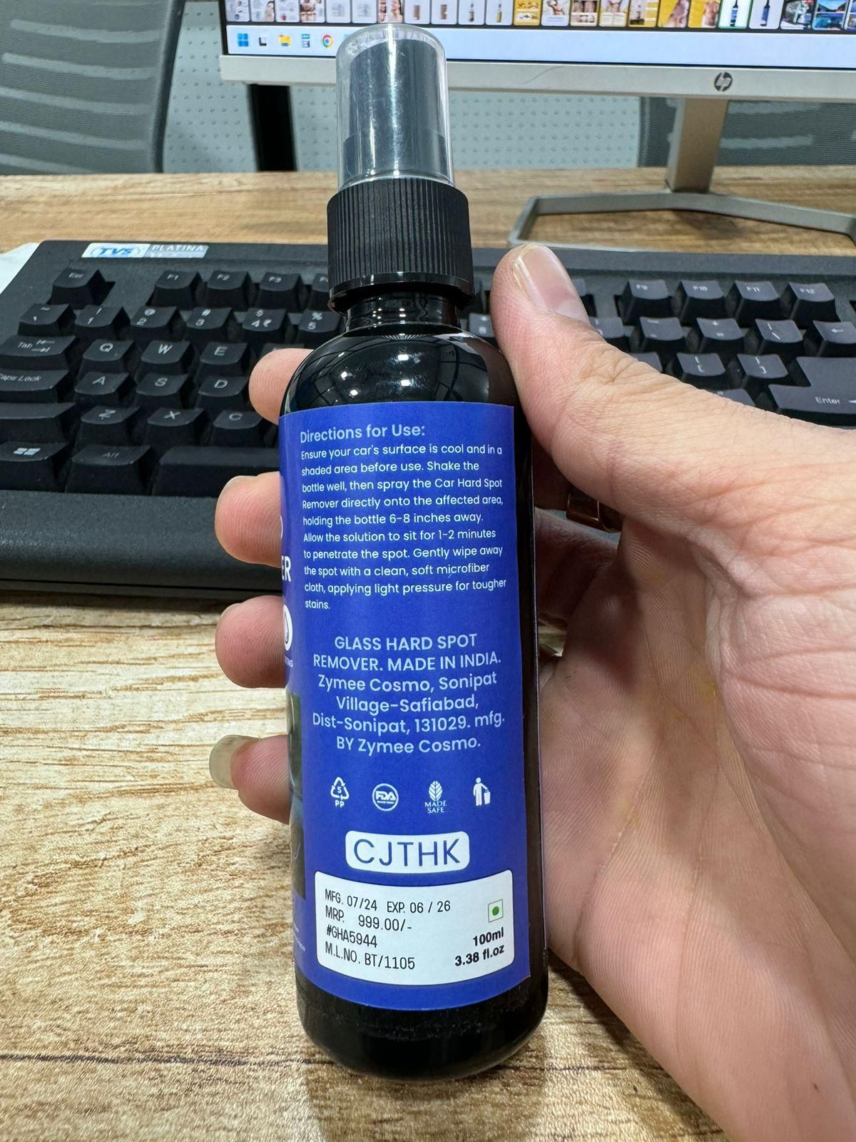 Glass Hard Spot Remover 100ml – Advanced Formula for Stubborn Water Stains, Soap Scum, and Mineral Deposits on Glass Surfaces
