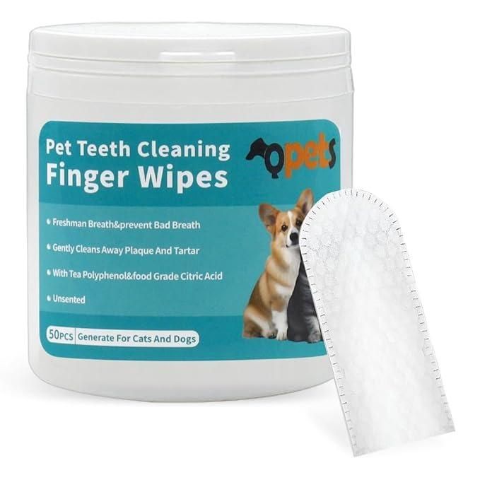 50 Pcs Pet Wet Wipes – Disposable Dog Finger Toothbrush & Cat Teeth Cleaning Wipes for Oral Health Care