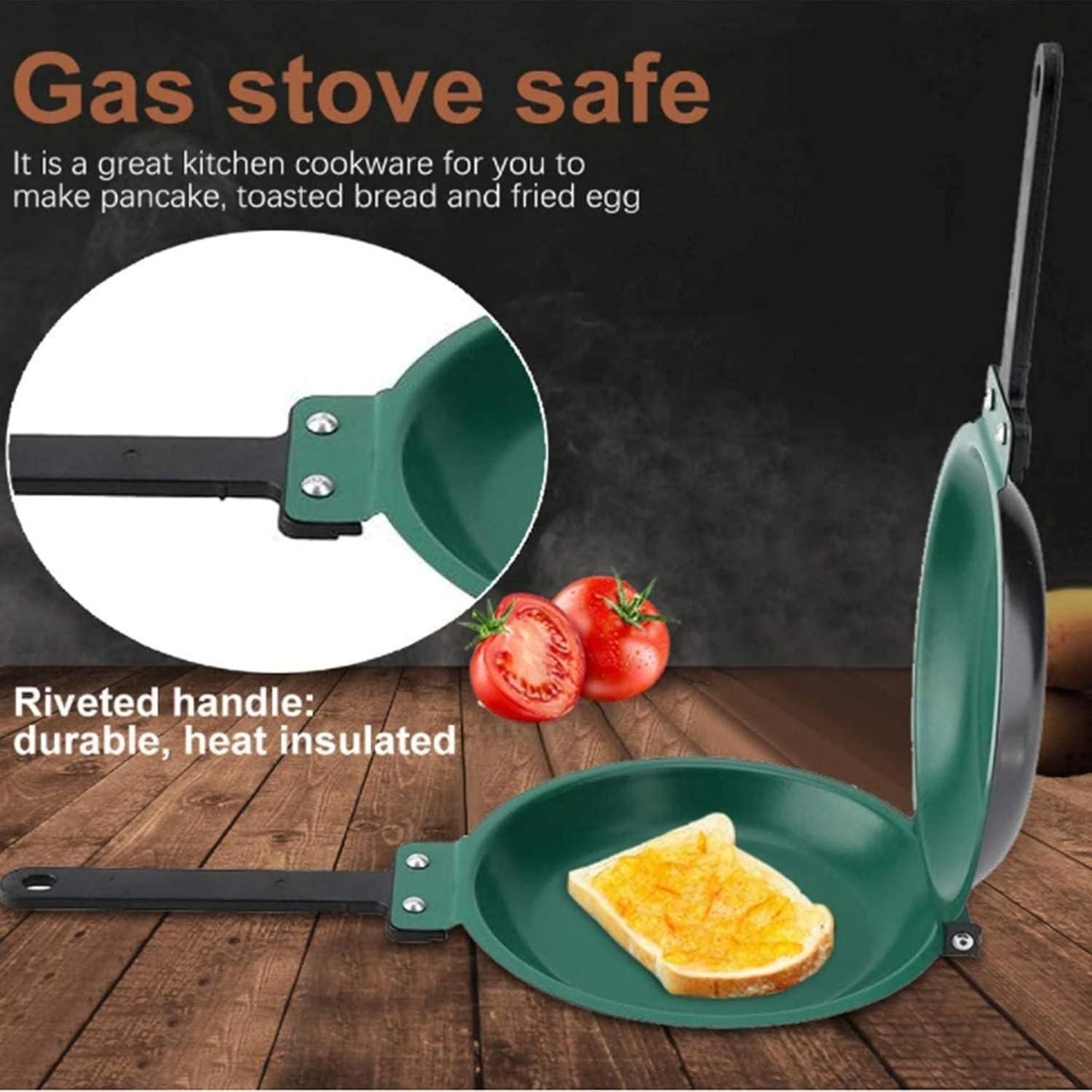 Double-Sided Nonstick Frying Pan – Foldable Iron Pan with Non-Stick Coating, 36x19x4 cm
