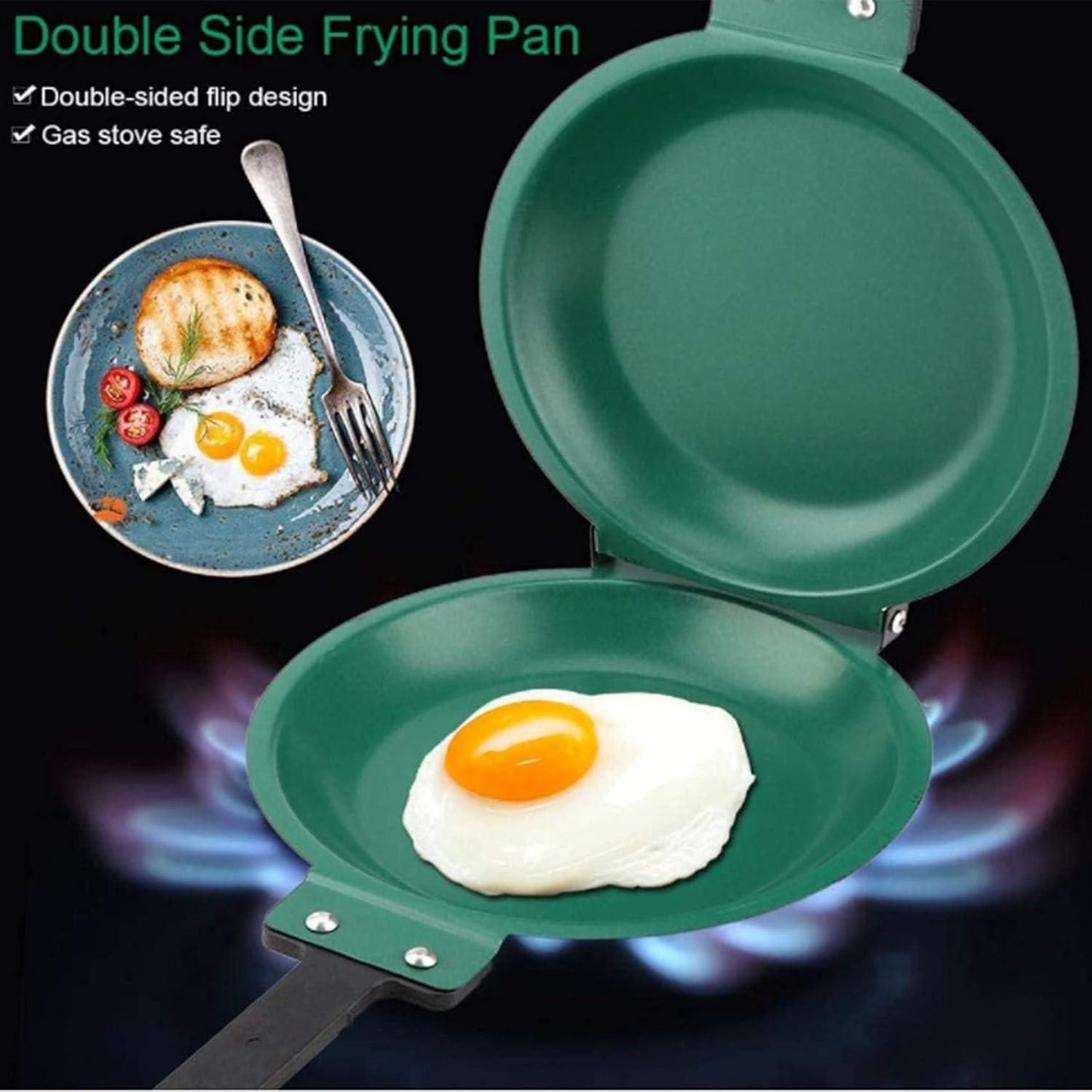 Double-Sided Nonstick Frying Pan – Foldable Iron Pan with Non-Stick Coating, 36x19x4 cm