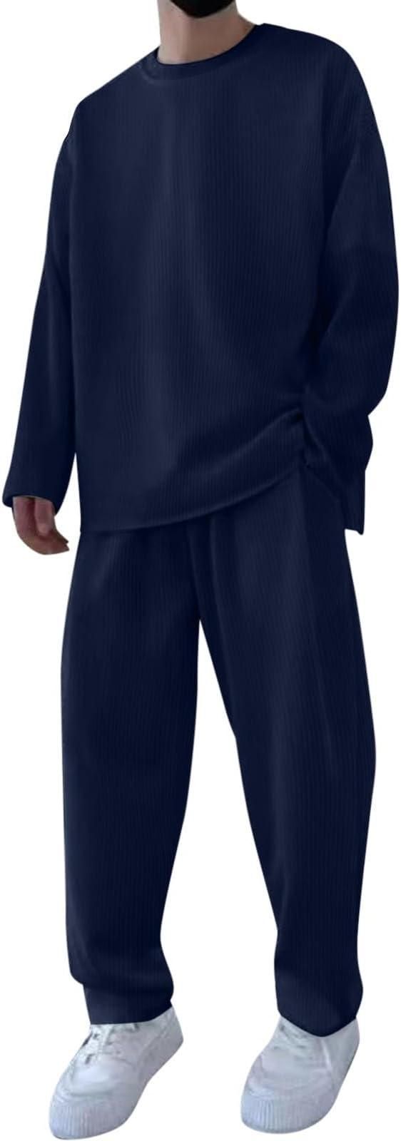 Men’s Solid Round Neck Co-ord Set – Polyester Blend T-Shirt & Track Pants Combo
