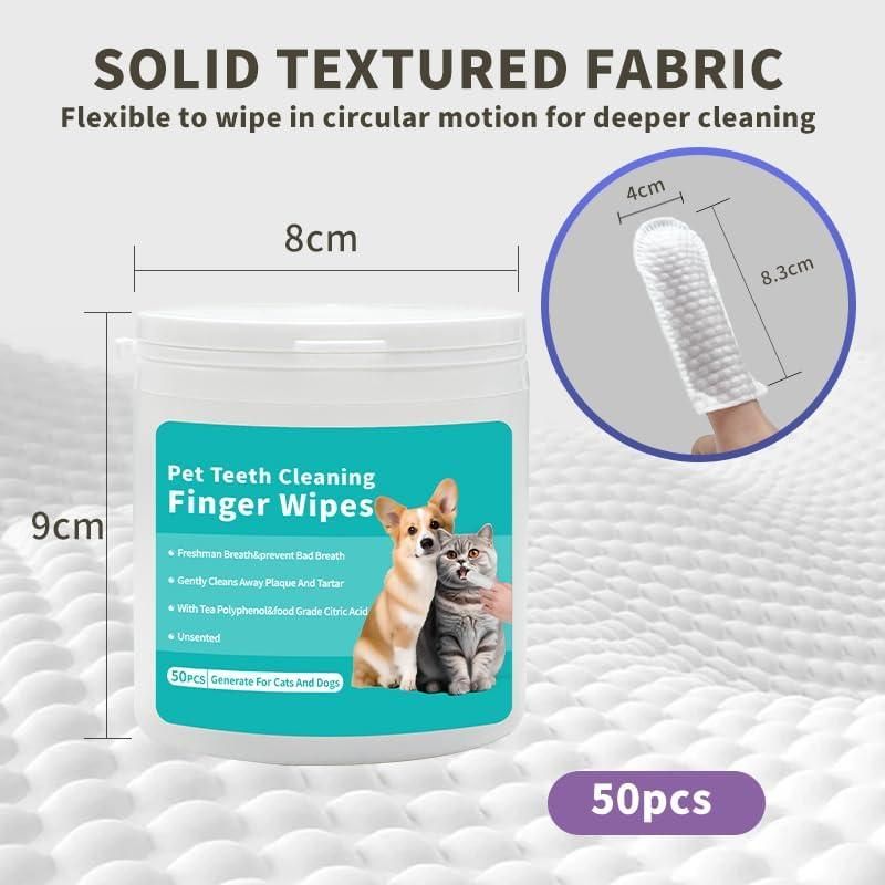 50 Pcs Pet Wet Wipes – Disposable Dog Finger Toothbrush & Cat Teeth Cleaning Wipes for Oral Health Care