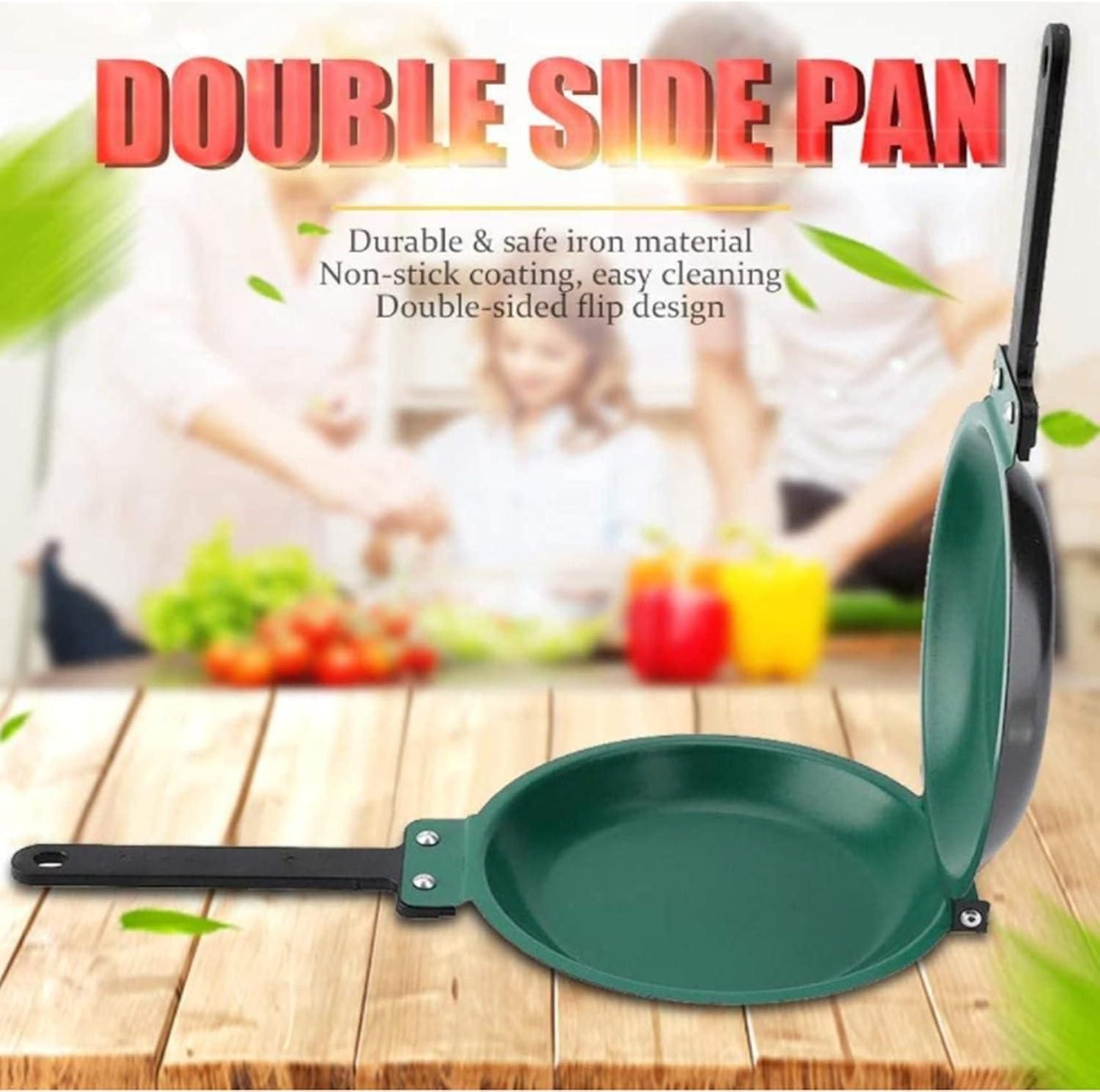 Double-Sided Nonstick Frying Pan – Foldable Iron Pan with Non-Stick Coating, 36x19x4 cm