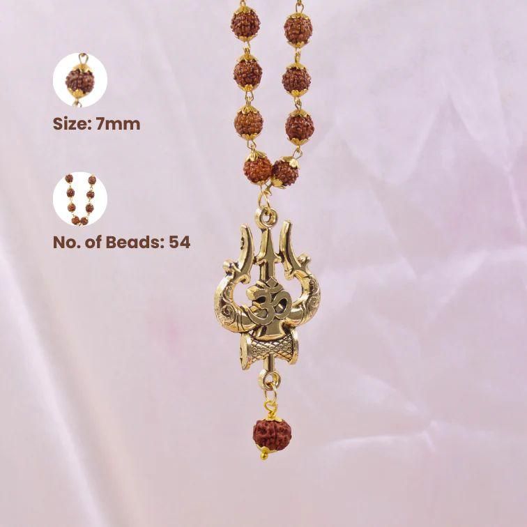 Panchmukhi Rudraksha Om Trishul Mala – Spiritual Shiv Pendant Necklace for Meditation & Protection