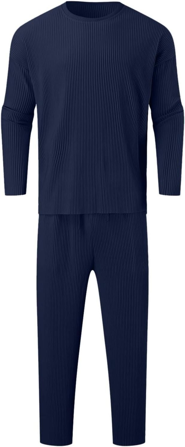 Men’s Solid Round Neck Co-ord Set – Polyester Blend T-Shirt & Track Pants Combo
