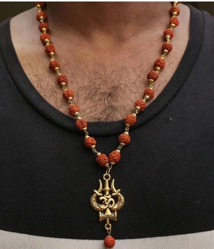 Panchmukhi Rudraksha Om Trishul Mala – Spiritual Shiv Pendant Necklace for Meditation & Protection