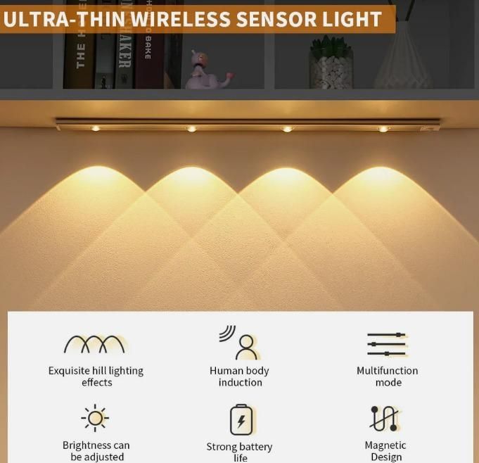 LED PIR Motion Sensor Cabinet Light – USB Rechargeable, Wireless Under-Cabinet Lighting