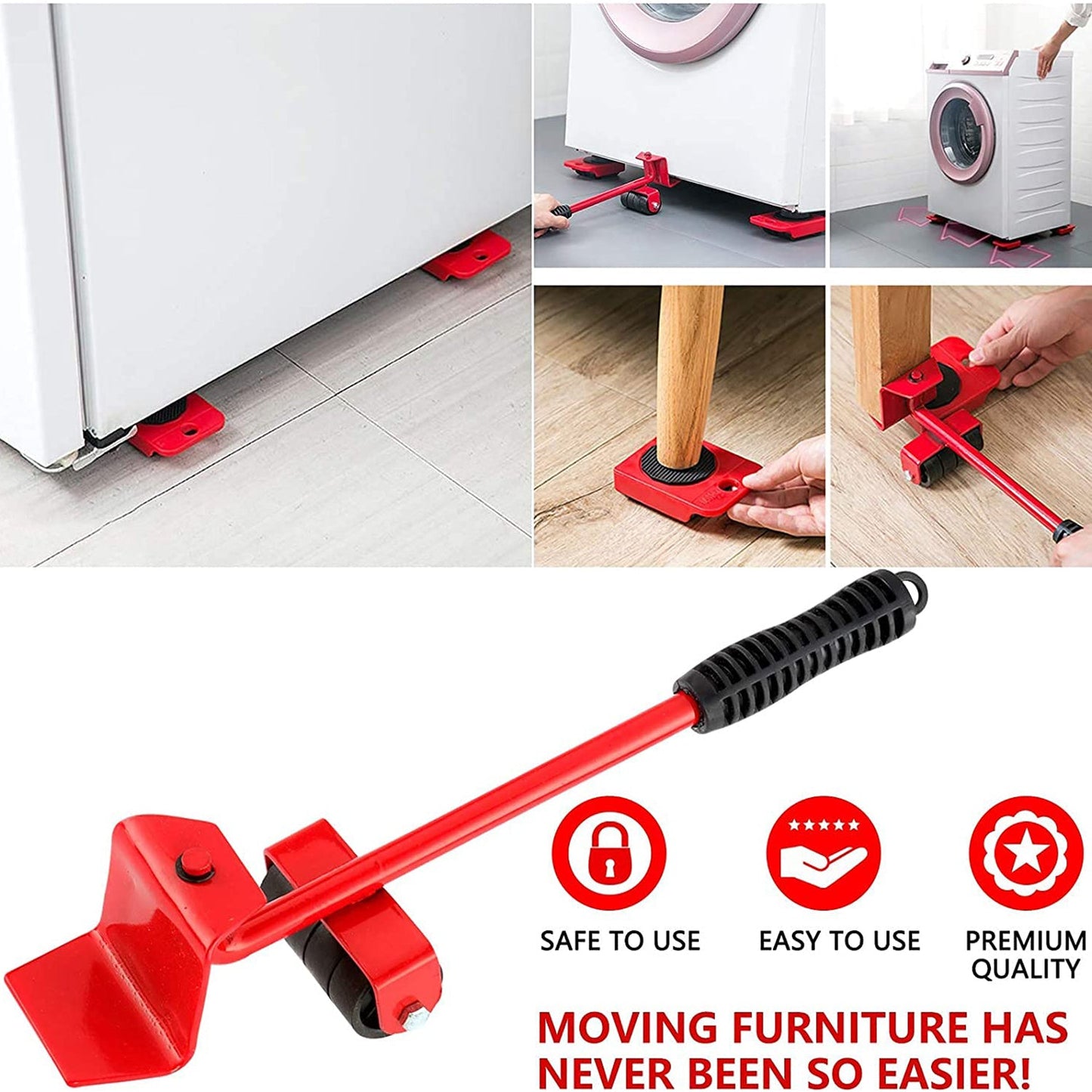 Heavy-Duty Furniture Lifter & Mover Tool Set – Ergonomic Design with Wheel Pads, Supports Up to 200kg