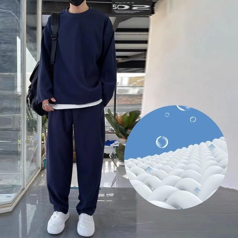 Men’s Solid Round Neck Co-ord Set – Polyester Blend T-Shirt & Track Pants Combo