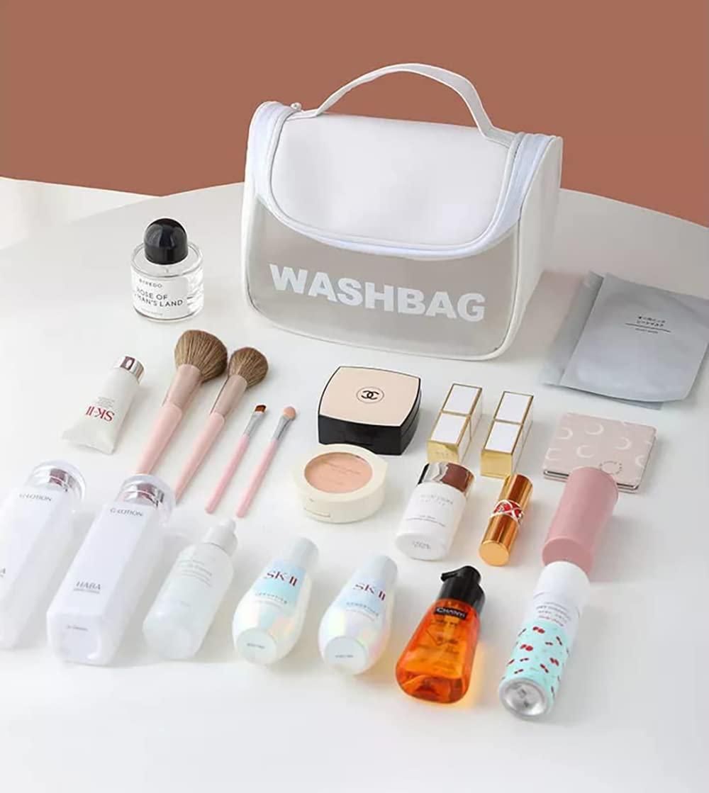 Portable PU Leather Cosmetic Wash Bag – Travel Makeup Organizer with Zipper, Waterproof & Durable Design