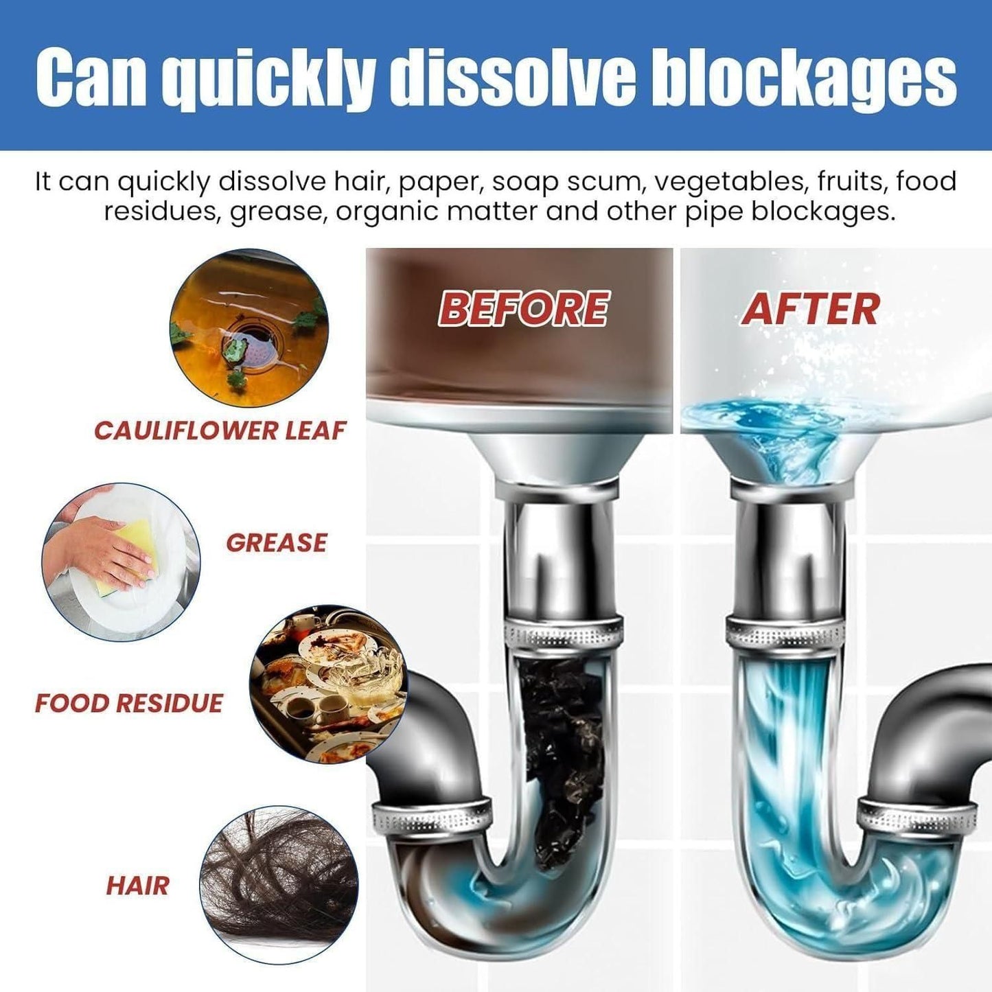 Kitchen Pipe Dredging Cleaning Agent (260g) – Powerful Drain Cleaner for Clogs, Grease & Odor Removal