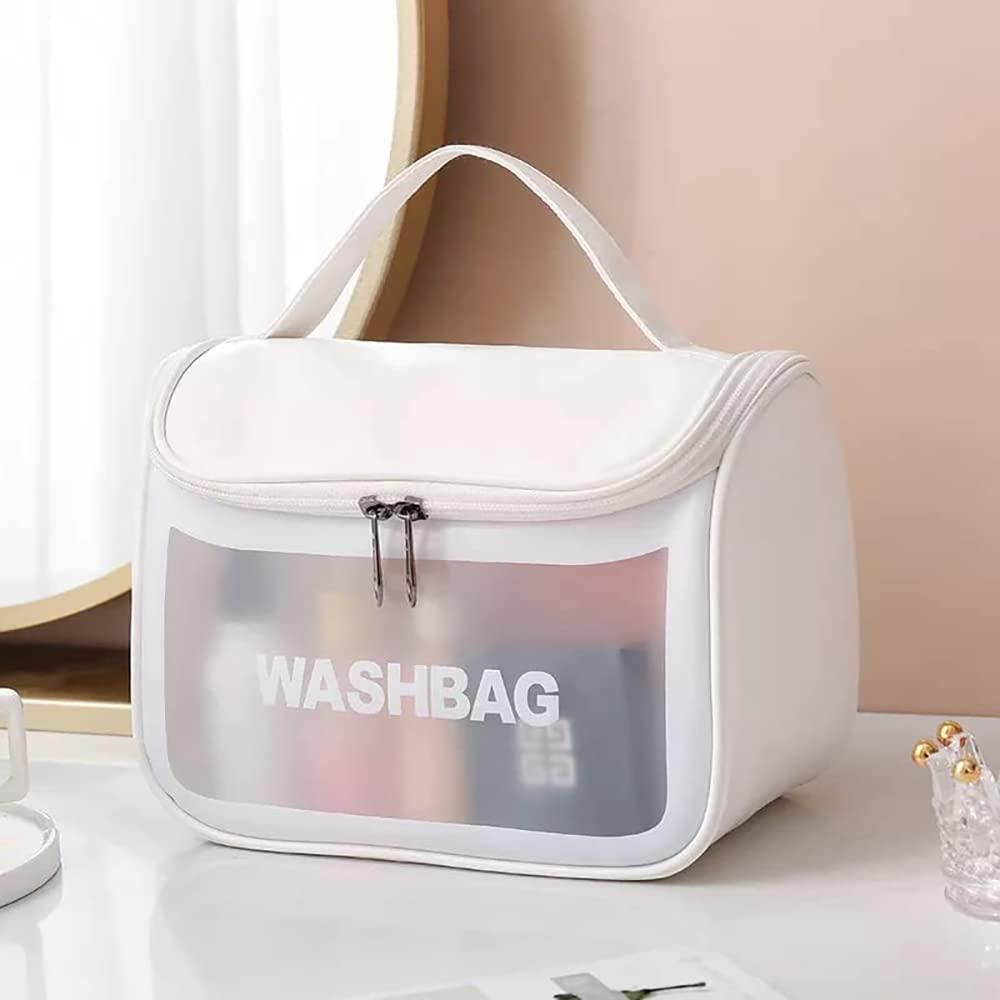 Portable PU Leather Cosmetic Wash Bag – Travel Makeup Organizer with Zipper, Waterproof & Durable Design