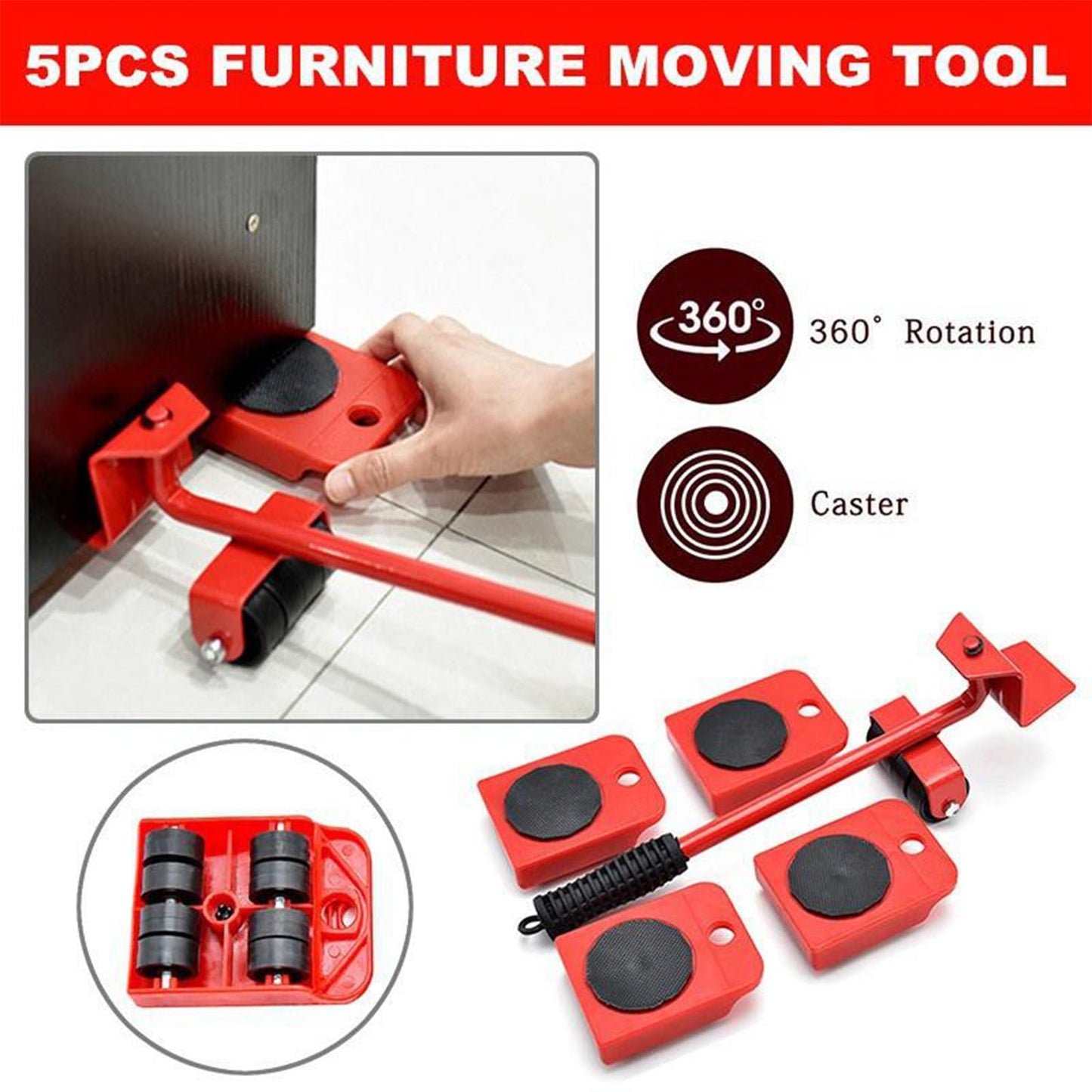 Heavy-Duty Furniture Lifter & Mover Tool Set – Ergonomic Design with Wheel Pads, Supports Up to 200kg