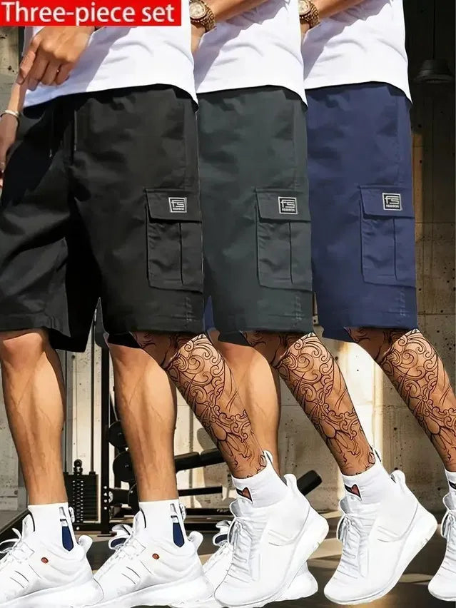 Men’s Cotton Casual Cargo Shorts (Pack of 3) – Breathable Fabric with Multiple Pockets