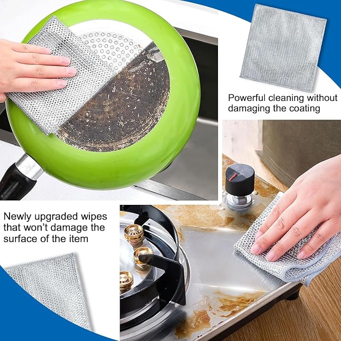 Multipurpose Wire Dishwashing Rags (Pack of 10) – Non-Scratch, Reusable Cleaning Cloths for Wet & Dry Use