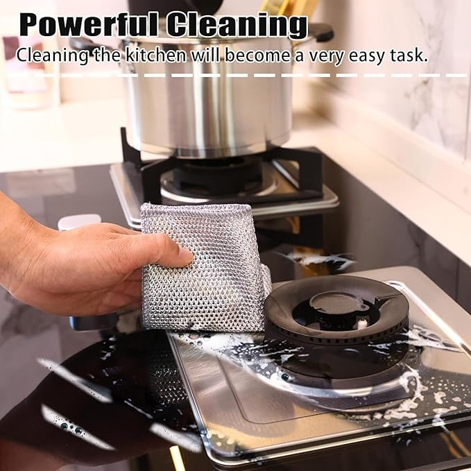 Multipurpose Wire Dishwashing Rags (Pack of 10) – Non-Scratch, Reusable Cleaning Cloths for Wet & Dry Use