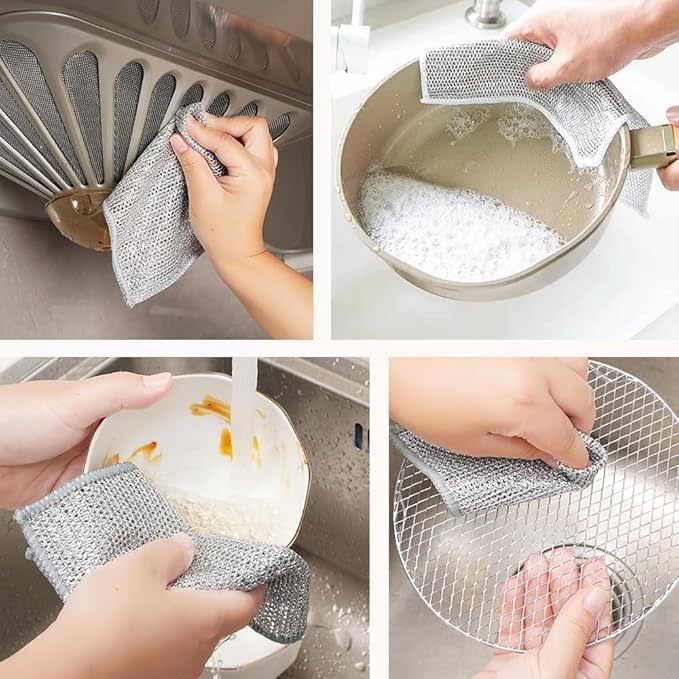 Multipurpose Wire Dishwashing Rags (Pack of 10) – Non-Scratch, Reusable Cleaning Cloths for Wet & Dry Use