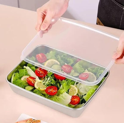 Stainless Steel Storage Plate, Baking Tray, Non Stick Baking Pan Food Storage Box with Cover