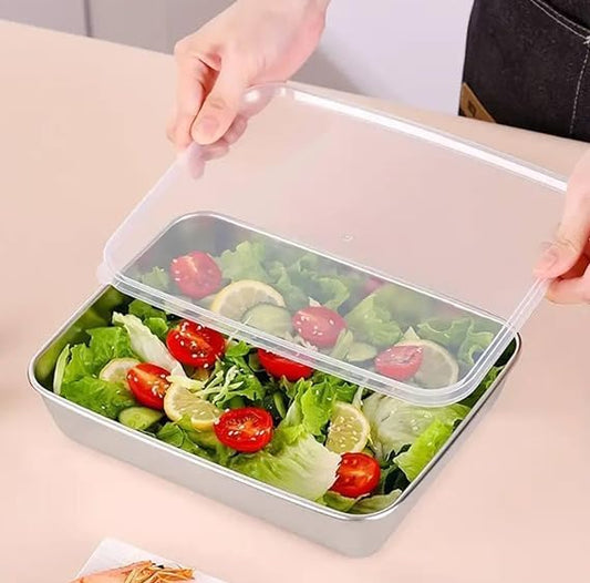 Stainless Steel Storage Plate, Baking Tray, Non Stick Baking Pan Food Storage Box with Cover