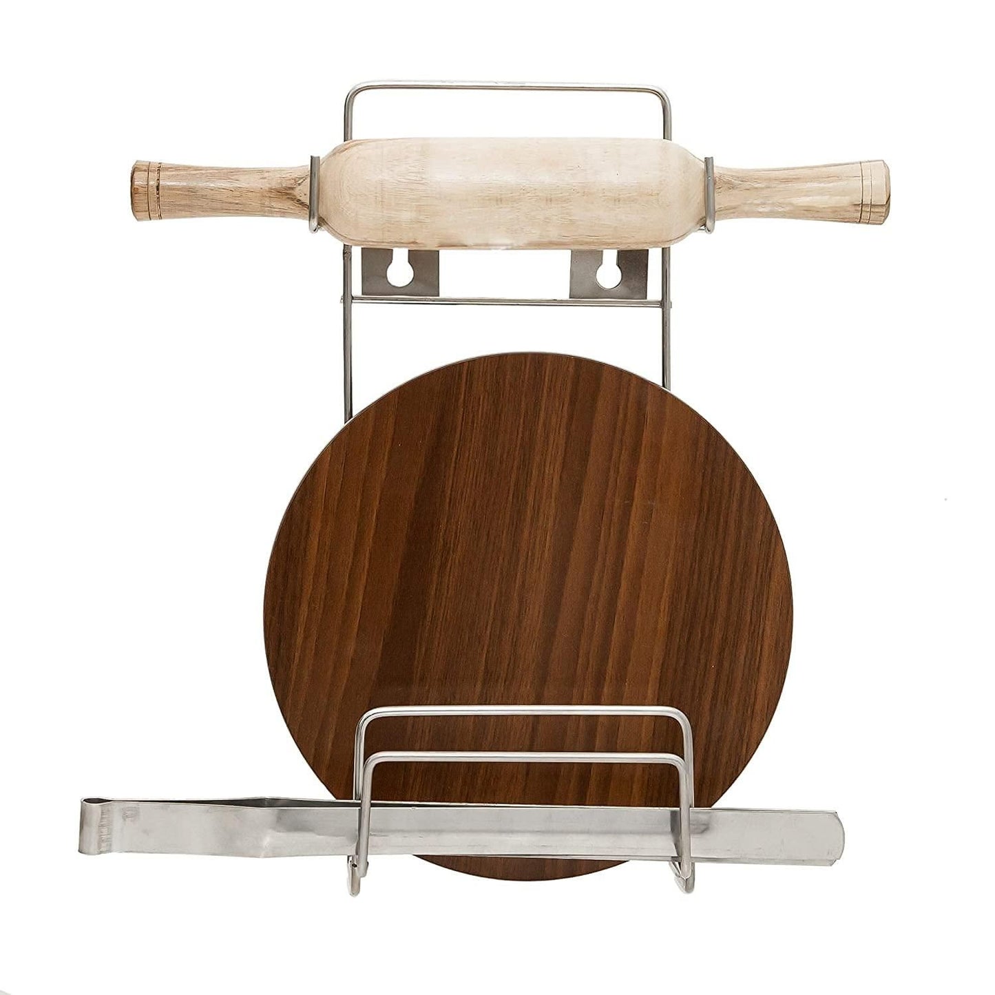 Stainless Steel Rolling Pin Holder | Chakla Belan Stand with Hardware | Space-Saving Kitchen Organizer | Rust-Resistant & Easy Clean | for All Rolling Pin & Board