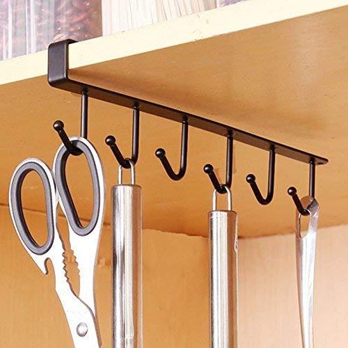 Mug Holder Under Cabinet Cups Wine Glasses Storage Hooks Multifunction Nail Free Coffee Cups Holder Kitchen Utensil Holder Ties Belts Scarf Hanging Hook Rack (Black)