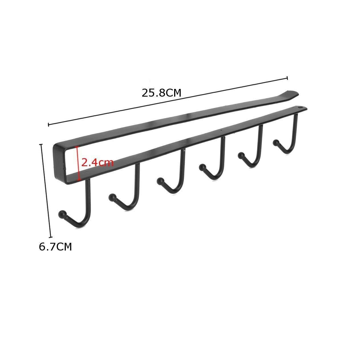Mug Holder Under Cabinet Cups Wine Glasses Storage Hooks Multifunction Nail Free Coffee Cups Holder Kitchen Utensil Holder Ties Belts Scarf Hanging Hook Rack (Black)