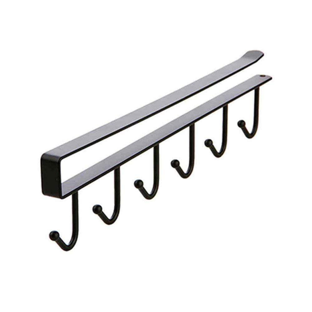 Mug Holder Under Cabinet Cups Wine Glasses Storage Hooks Multifunction Nail Free Coffee Cups Holder Kitchen Utensil Holder Ties Belts Scarf Hanging Hook Rack (Black)