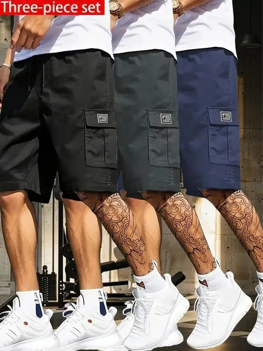 Men’s Cotton Casual Cargo Shorts (Pack of 3) – Breathable Fabric with Multiple Pockets