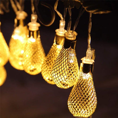 16 Led Golden Metal Rain Drop Copper String Fairy Light for Decoration - Warm White - VirtuMart