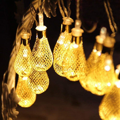 16 Led Golden Metal Rain Drop Copper String Fairy Light for Decoration - Warm White - VirtuMart