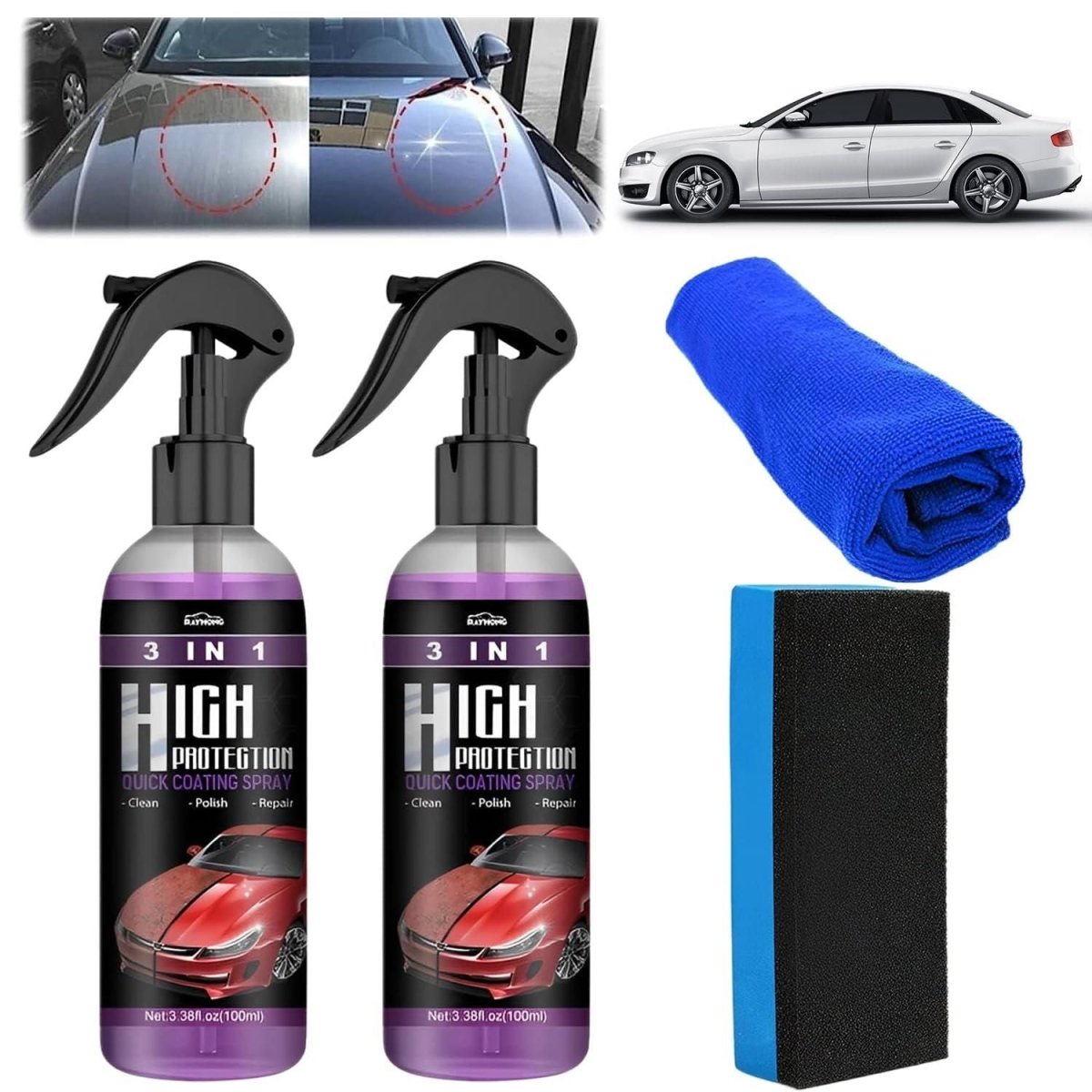 3 in 1 High Protection Quick Car Ceramic Coating Spray - Car Wax Polish Spray (Pack of 2) - VirtuMart