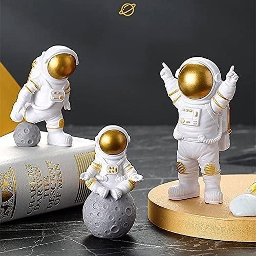 Astronaut Spaceman Statue Ornament Home Office Desktop Figurine Decors Set of 3 - Golden - VirtuMart
