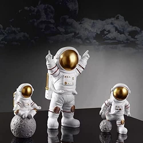 Astronaut Spaceman Statue Ornament Home Office Desktop Figurine Decors Set of 3 - Golden - VirtuMart
