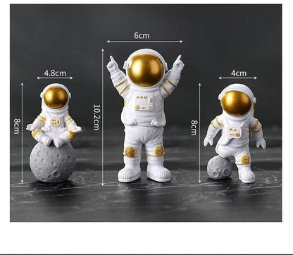 Astronaut Spaceman Statue Ornament Home Office Desktop Figurine Decors Set of 3 - Golden - VirtuMart