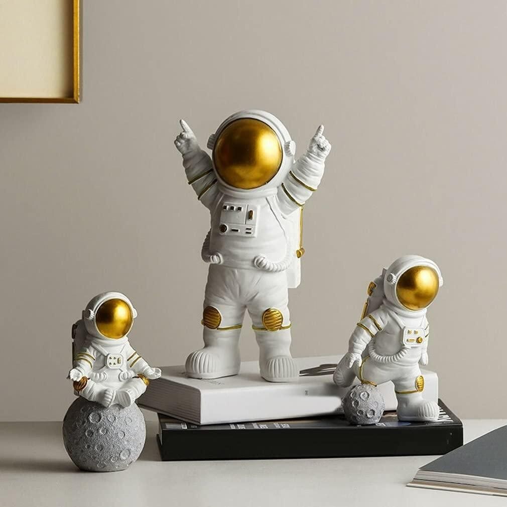 Astronaut Spaceman Statue Ornament Home Office Desktop Figurine Decors Set of 3 - Golden - VirtuMart