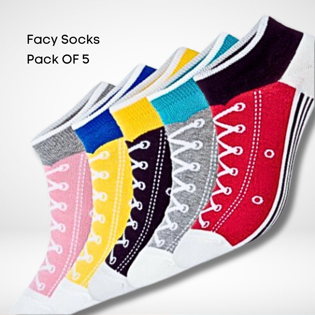 Fancy Cotton Socks With Printed Laces - Unisex (Pack of 5) - VirtuMart