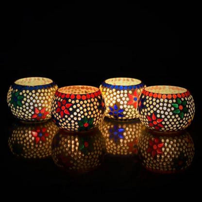 Mosaic Glass Decorative Tea Light Holder Set of 4 - VirtuMart