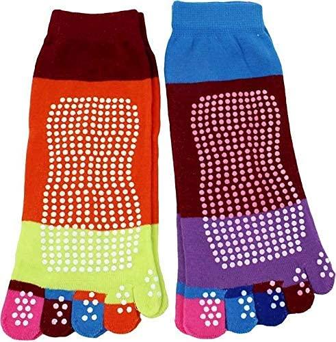 Women's Cotton Anti Slip Five Finger Yoga & Gym Ankle Length Printed Socks with No Fall Grip Under Pack of 1 Pair - VirtuMart