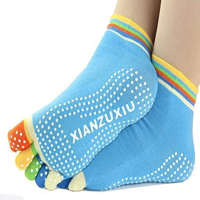 Women's Cotton Anti Slip Five Finger Yoga & Gym Ankle Length Printed Socks with No Fall Grip Under Pack of 1 Pair - VirtuMart