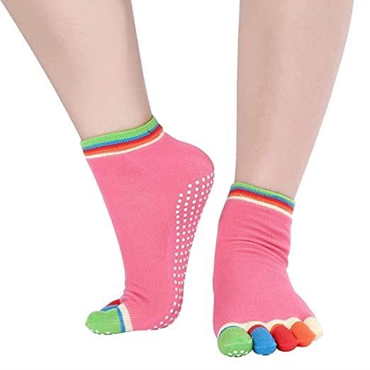 Women's Cotton Anti Slip Five Finger Yoga & Gym Ankle Length Printed Socks with No Fall Grip Under Pack of 1 Pair - VirtuMart