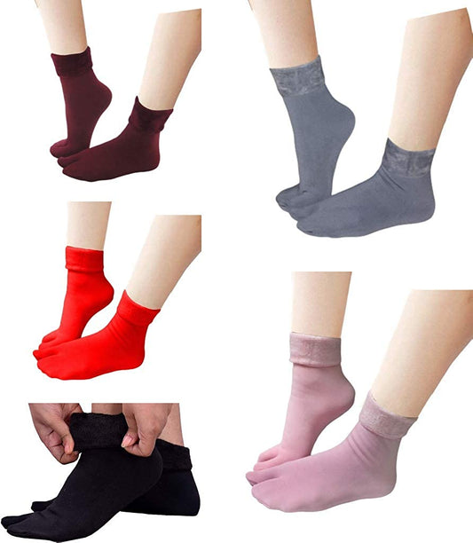 Women's Velvet Winter Thermal Thumb socks , Multicolour , (Pack of 5 Pairs) - VirtuMart